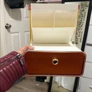 Stylish White and Brown Storage Box with Gold Accents